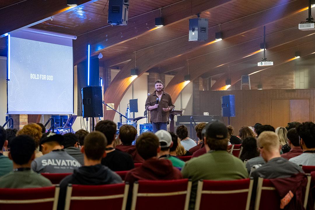 Mason West speaks at the Kairos Fall Gathering.