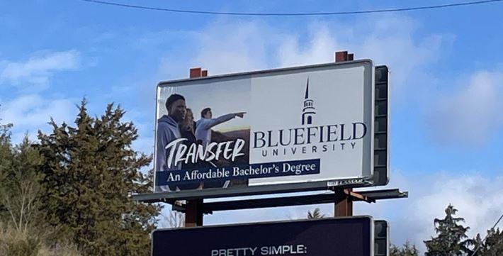 Bluefield University billboard highlighting its transferability