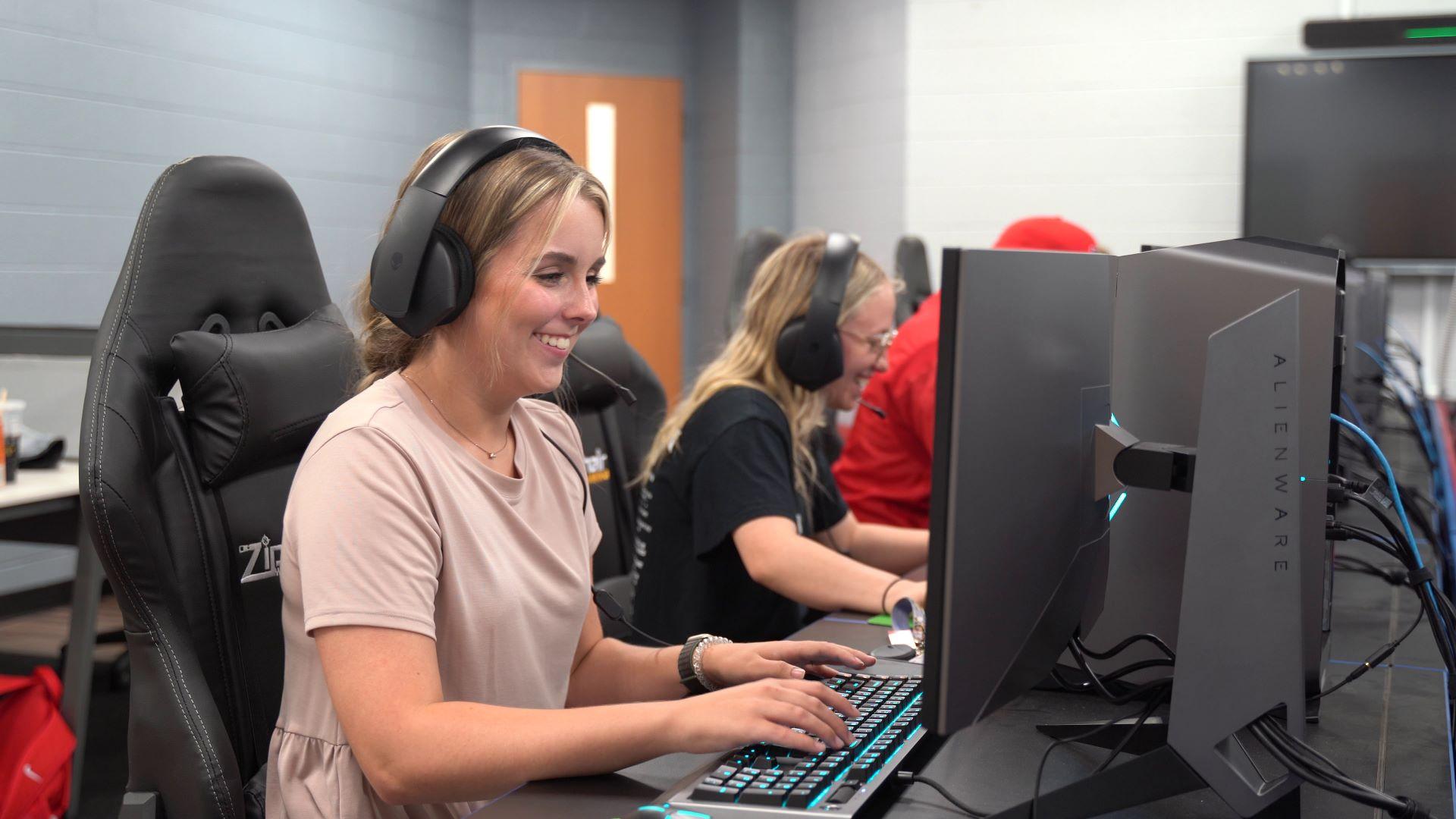 A student uses a gaming computer